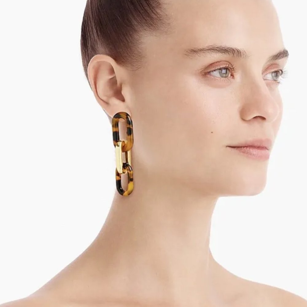 J. Crew Tortoiseshell Link Drop Earrings with Gold Accents